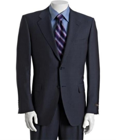 2 Button Navy Pinstriped Wool Suit with Single Pleated Cuffed Trousers Mens