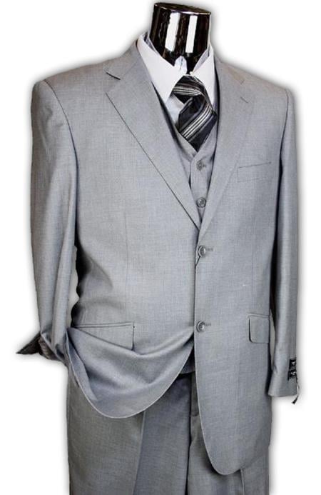 3 Piece 2 Button Light Grey Italian Designer Suit Mens