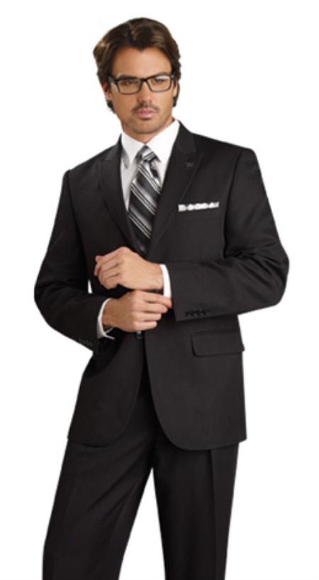 Mensusa Products Men's 2 Button Vented Jacket With Pleated Pant Executive Full Cut Suits Black