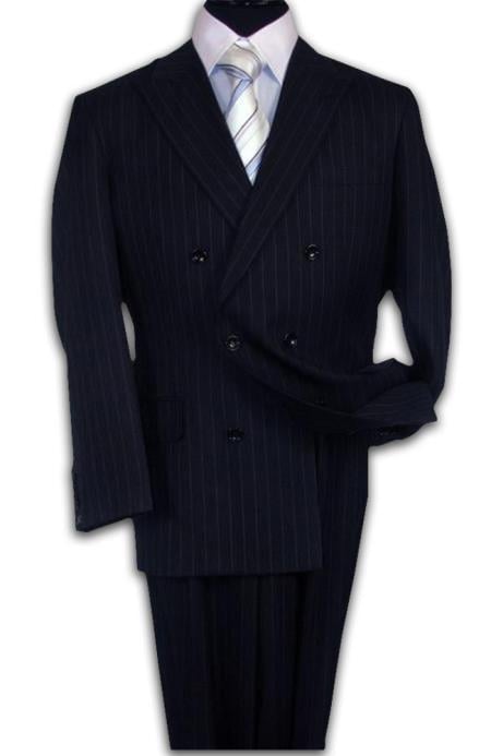 Mensusa Products Mens Double Breasted Color Navy Blue Suit with No Pleated Flat Front Pants