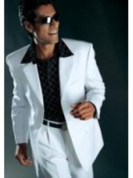 Men's polyesterHigh Twist 3 Button Suit White