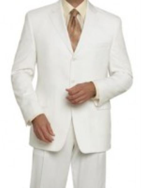 Men's 3 Button Off White Wool Feel Touch Poly Rayon Wrinkle Touch Super Light WeightSuit