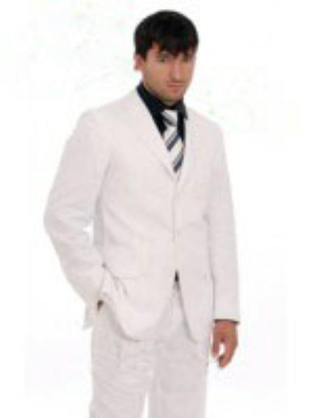 Mens 3Button White Suit Pearl Suit + Black Shirt + Matching Tie Suit
