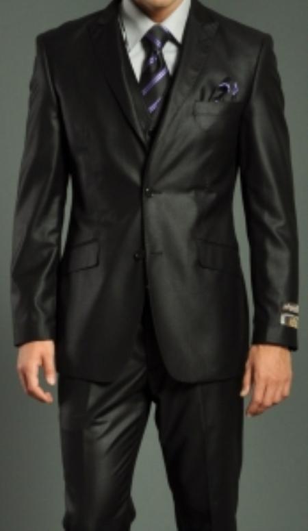 Mensusa Products Men's Two Button Vested Black Slim Fit Suit