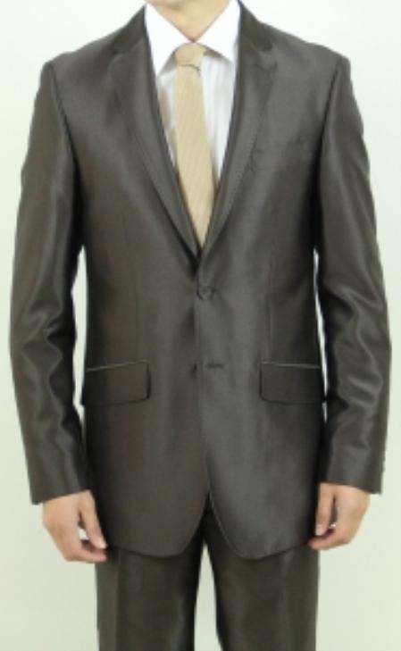Mensusa Products Men's Two Button Brown Shark Skin Slim Fit Suit