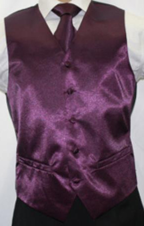 Mensusa Products Men's Shiny Dark Purple Microfiber 3piece Vest