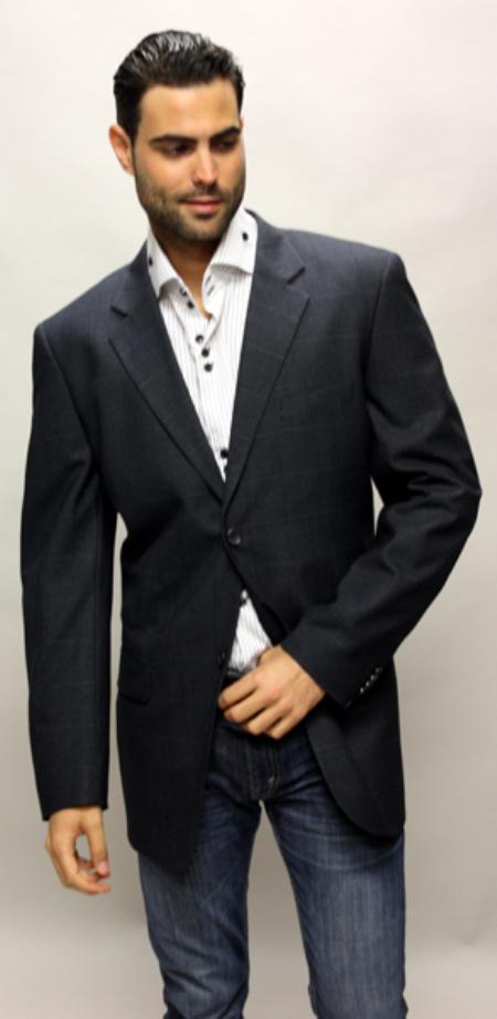 Mensusa Products Navy Sport Coat with Square Pattern This Jacket Is a Winner 2 Button