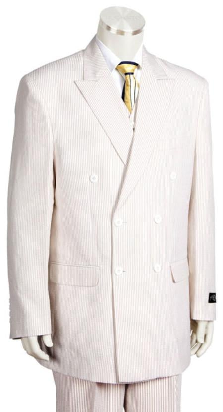 Stay Cool  Seersucker Suit - Double Breasted Suit (Vented Jacket + Pleated Pants) Lightweight Suit Mens 6-Button Suit Jacket in White