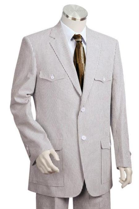 Stay Cool Seersucker 100% Cotton 2-Button Suit (Side Vented Jacket + Pleated Pants) Lightweight Suit in Blue