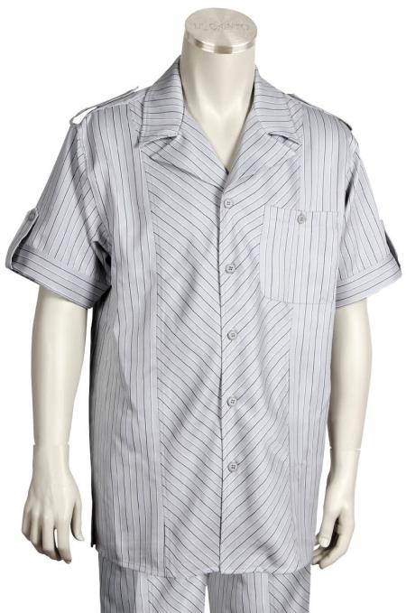 Mensusa Products Men's 2 Piece Short Sleeve Walking Suit Buttoned Accents Gray