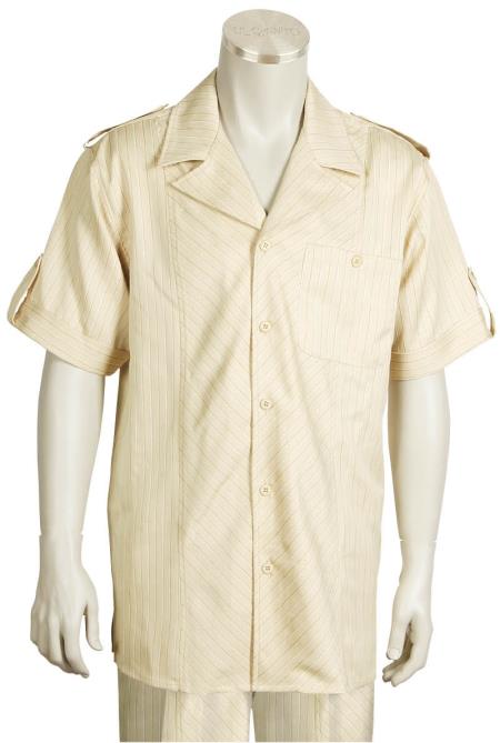 Mensusa Products Canto Men's 2 Piece Short Sleeve Walking Suit Buttoned Accents Taupe