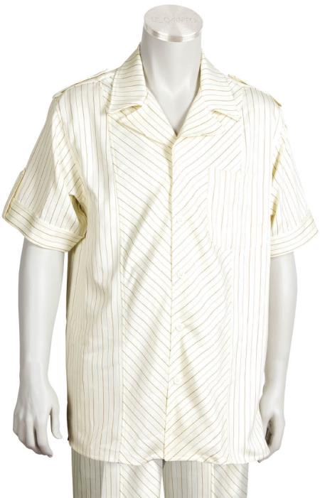 Mensusa Products Men's 2 Piece Short Sleeve Walking Suit Buttoned Accents CreamRust