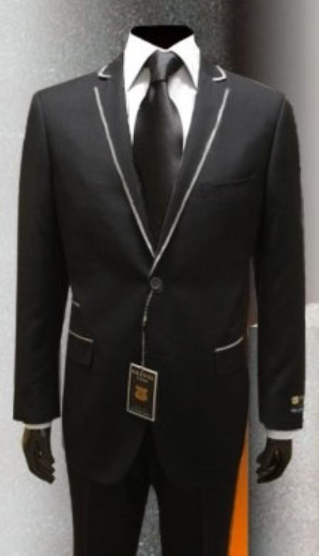 Mensusa Products Mens tuxedos-Mens Tuxedo Black Gianni Uomo with Silver Framed Lapel