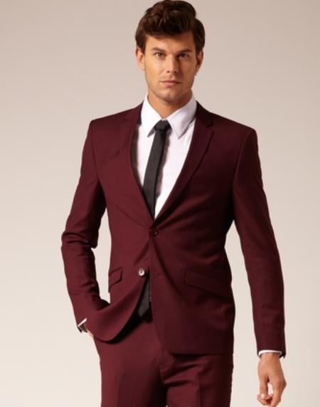 Mensusa Products Mens 2 Button Style SuitBurgundy flat front pants