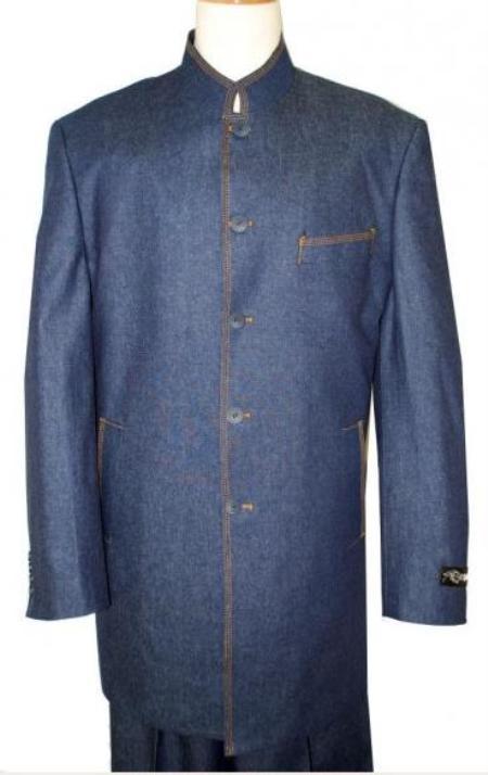 Mensusa Products Mandarin Collar Denim 1 cotton denim suits gold stitching in Black/Blue/Brown/Olive
