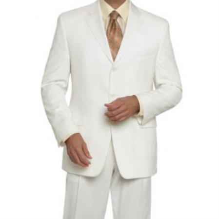 3Button Mens Off White Wool Suit