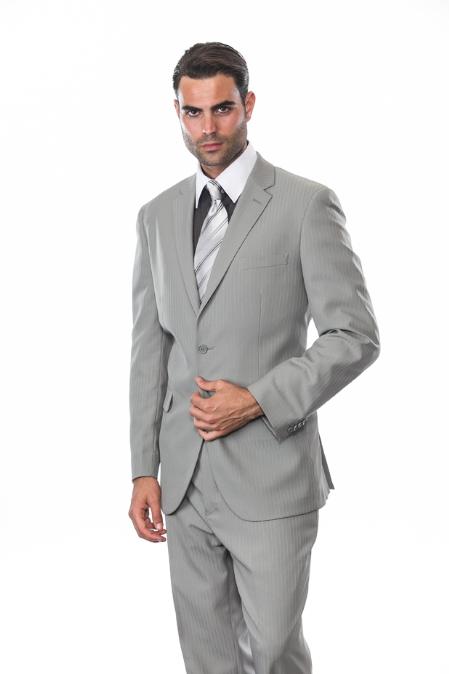 Mensusa Products Mens 2 Piece 2 Button Super's Extra Fine Grey Tone on Tone Stripe Suit