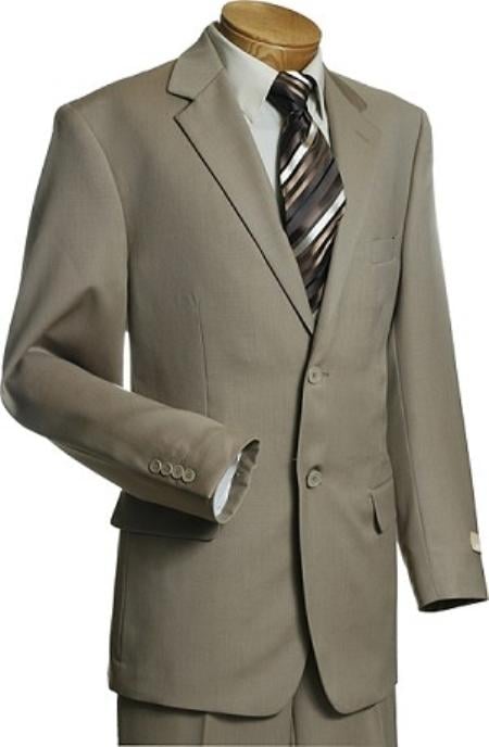 2 Button Taupe Wool Suit Mens