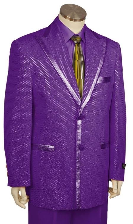 Mensusa Products Mens 2 Button Shiny Flashy Metallic Purple Tuxedo Suit