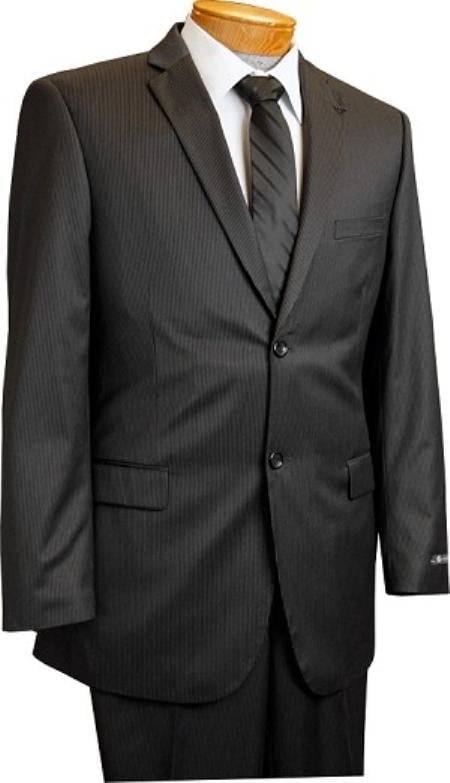 2 Button Slim Cut Black Pinstripe Suit Mens