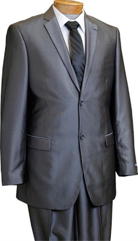 2 Button Slim Cut Grey Pinstripe Suit Mens