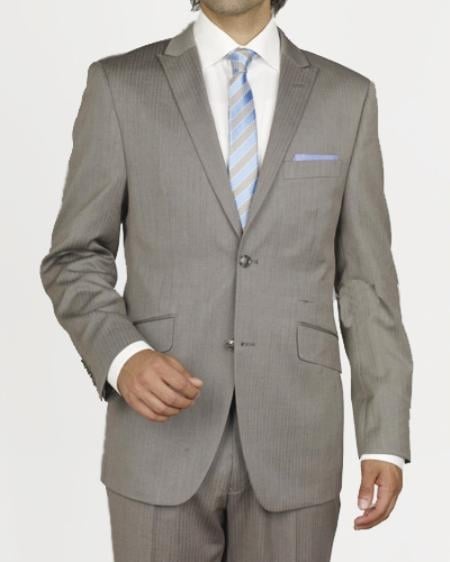 Mensusa Products Men's 2 Button Taupe Stripe Slim Suit