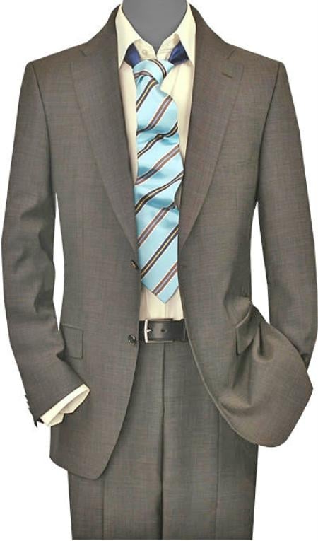 Mens 2 Button Vented Taupe Sharkskin No Pleats Suit