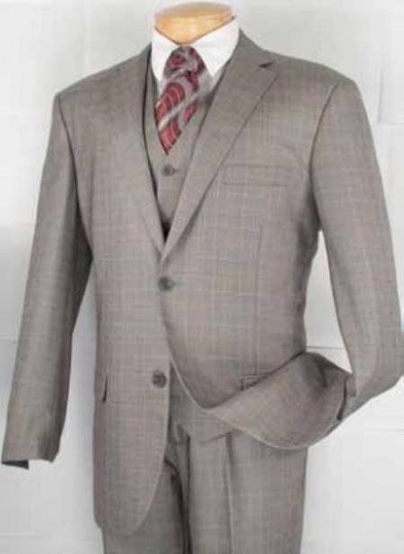 Mensusa Products Men's 2Button Vested Plaid three piece suit Grey