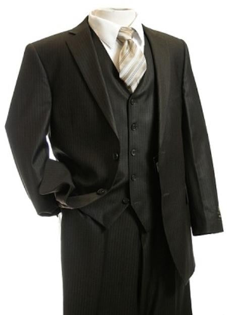 3 Piece Brown Pinstripe Suit Mens