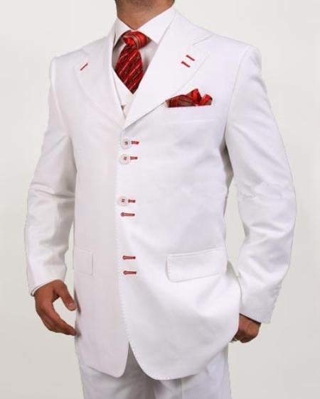 Mensusa Products Men's 6 Button White Vested Suit