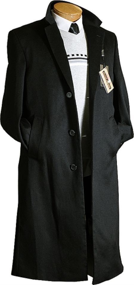3 Button Black Cashmere Wool Overcoat/Topcoat Mens