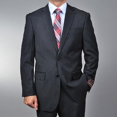 2 Button Black Pinstripe Suit Mens Cheap