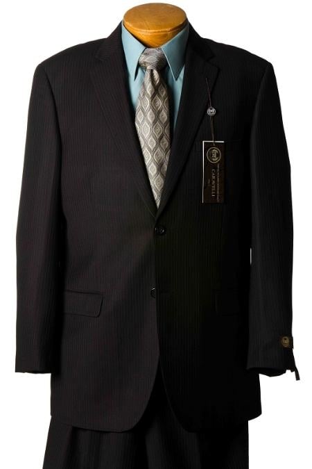 2 Button Black Pinstripe Italian Designer Suit Mens