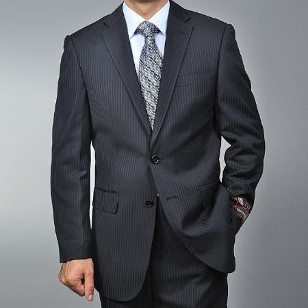 Mensusa Products Men's Black Tonal Pinstripe 2button Suit