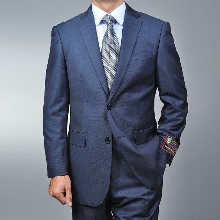 2 Button Blue Teakweave Suit Mens Cheap