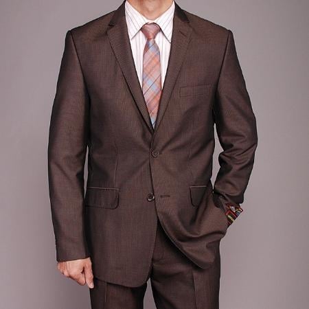 Mensusa Products Men's Brown Microstripe 2button Slimfit Suit