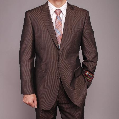 2 Button Brown Microstripe Suit Mens Cheap