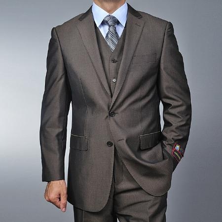 Men's Brown Teakweave 2button Vested Suit
