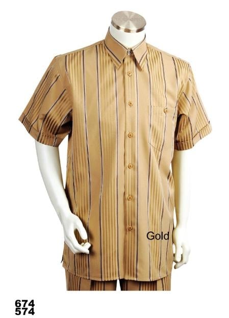 Mens Casual Walking Suit Set Gold (Shirt & Pants Included)