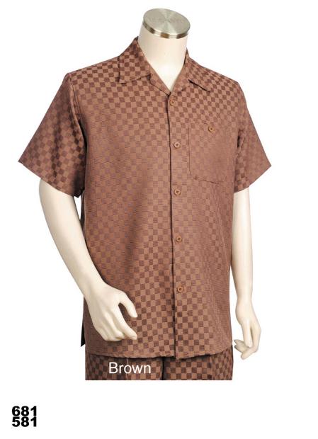 Mens Casual Walking Suit Set (Shirt & Pants Included) Brown