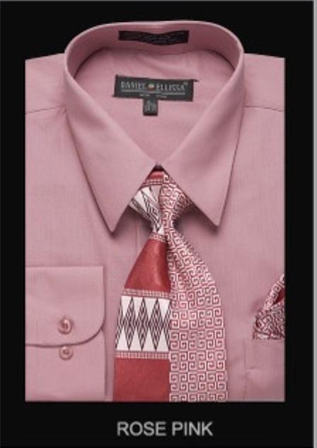 SKU RP73128 Men 39s Classic Dress Shirt Rose Pink 39