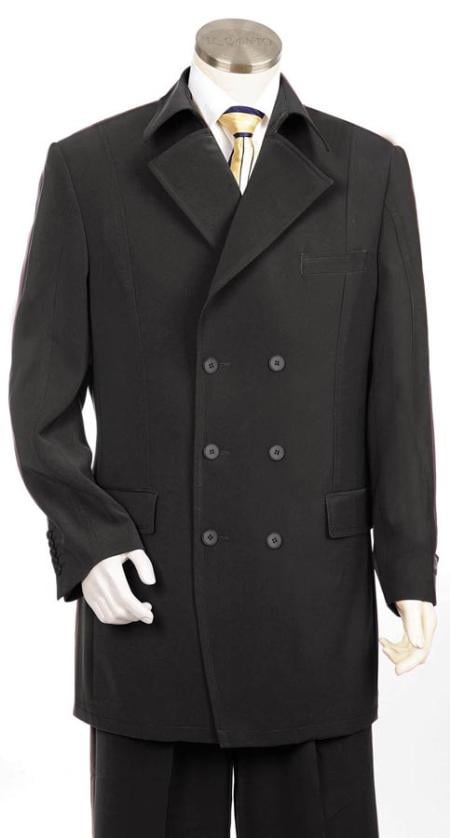 6 Button Double Breasted Black Suit Mens