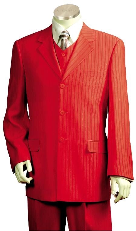 3 Button Stunning Deep Red Zoot Suit Mens