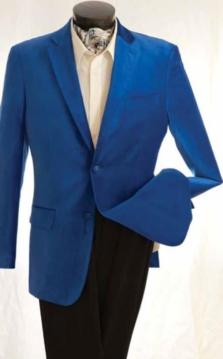 Mens Fashion 2 Button Velvet Jacket Royal Blue 