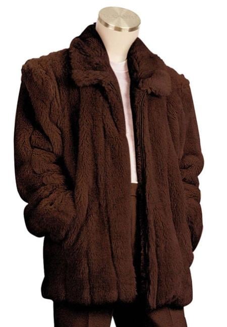 Mens Faux Fur 41702 Length Coat Brown