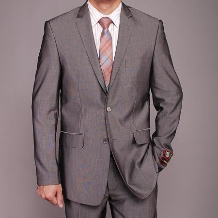 2 Button Gray Nailhead  Slim fit Suit Mens Cheap