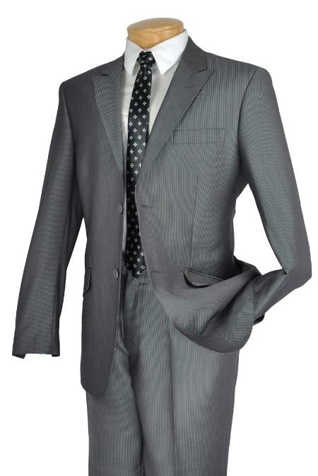 Mens Slim Fit Suit Single Breasted 2-Button Suit (Side Vented Jacket + Pants) Two Button Peak Lapel Pointed English Style Striped Suit Grey / Gray