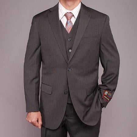 2 Button Gray Teakweave Vested Suit Mens Cheap
