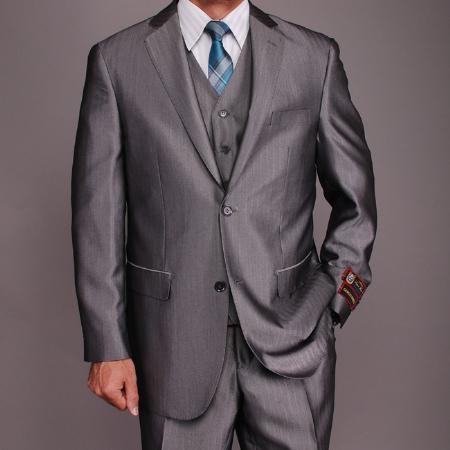 Mensusa Products Men's Grey Herringbone 2button Vested three piece suit
