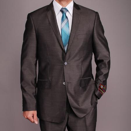 Mensusa Products Men's Grey Sharkskin 2button Slimfit Suit